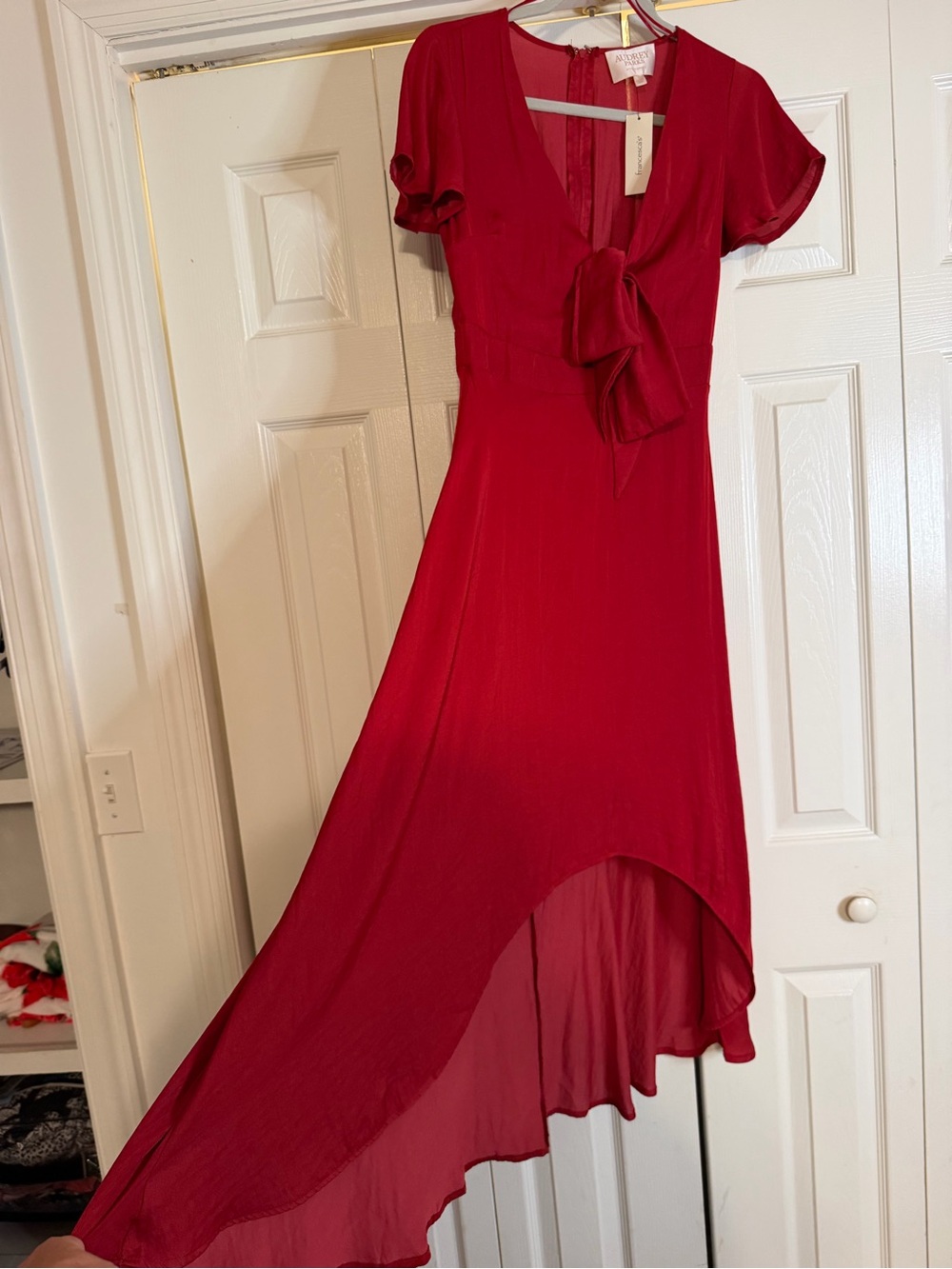Audrey Parks + Francesca's Women's Red Tie-Bow Maxi Dress NWT S